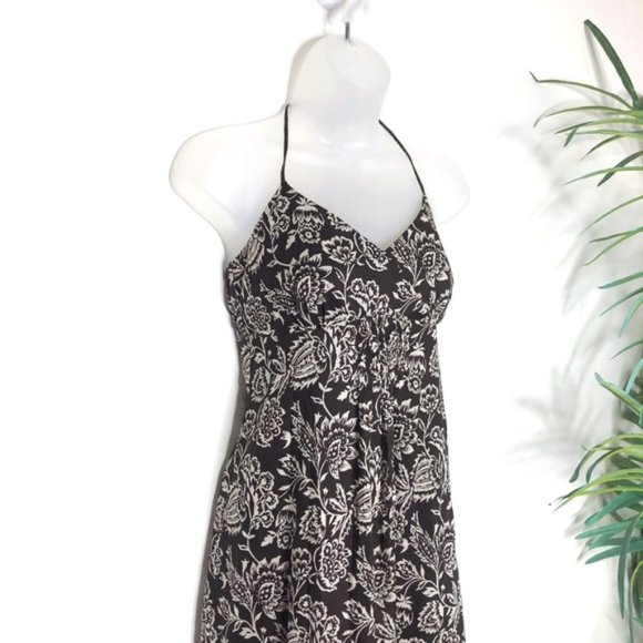 Ann Taylor Brown Floral Sun Dress Tie Halter Midi - Picture 1 of 3